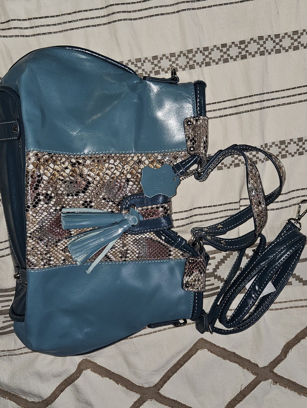 Y2K MC Blue With Snake Design Satchel Purse & Long Strap
